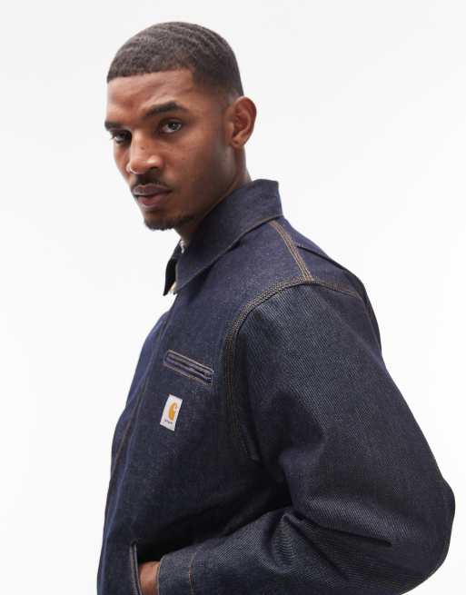 Carhartt WIP OG detroit jacket rigid denim co-ord in dark blue wash with quilted lining, 4 of 5