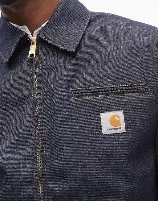 Carhartt WIP OG detroit jacket rigid denim co-ord in dark blue wash with quilted lining, 5 of 5