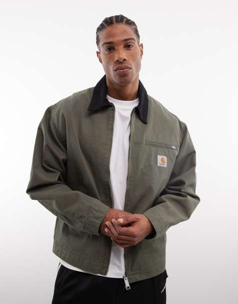 Carhartt WIP - OG Detroit - Kakigrøn jakke med kontrastfarvet krave - view 1