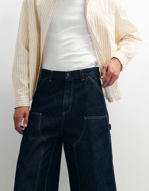 Carhartt WIP - OG Double Knee - Jorts ampi blu slavato con ginocchio doppiato, 2 di 5