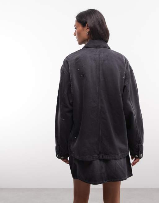 Carhartt WIP – OG Michigan – Jeansjacke in schwarzer Waschung mit Farbspritzer-Effekt, Kombiteil, 3 von 4