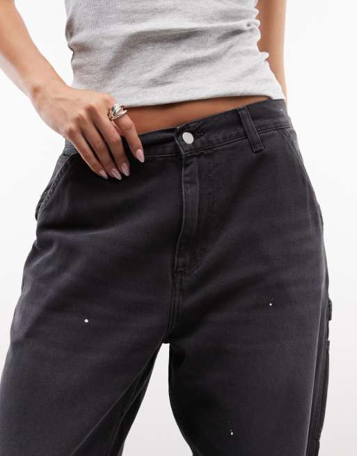 Carhartt WIP OG single knee loose fit jeans with paint splatter effect in black wash, 4 of 5
