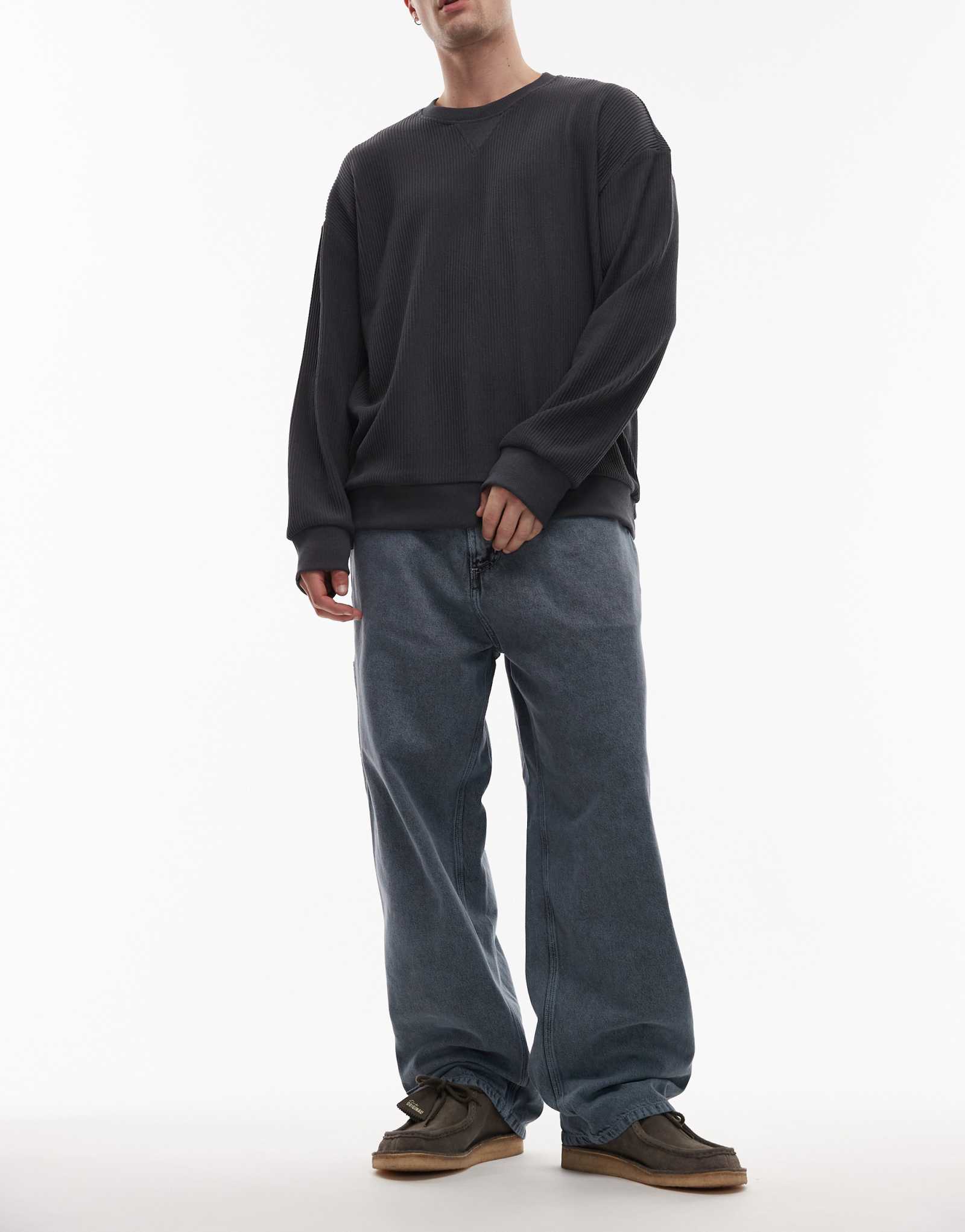 Свободные джинсы прямого кроя Carhartt WIP OG с одним коленом синего цвета после стирки в тумане
