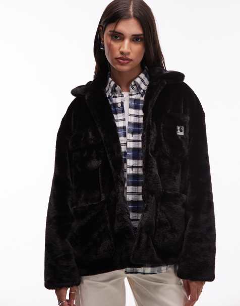Carhartt WIP olney michigan faux fur jacket in black - view 1