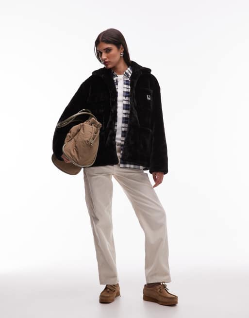 Carhartt WIP - Olney Michigan - Sort jakke i imiteret pels, 4 af 4
