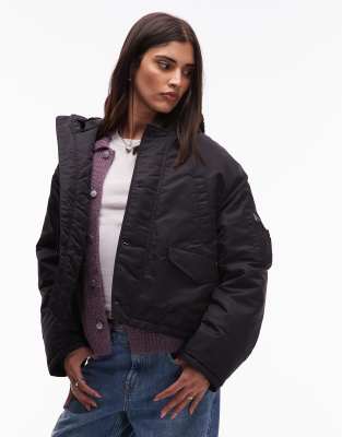 Carhartt WIP - Oltera - Jacke in Schwarz mit Kunstpelzkapuze