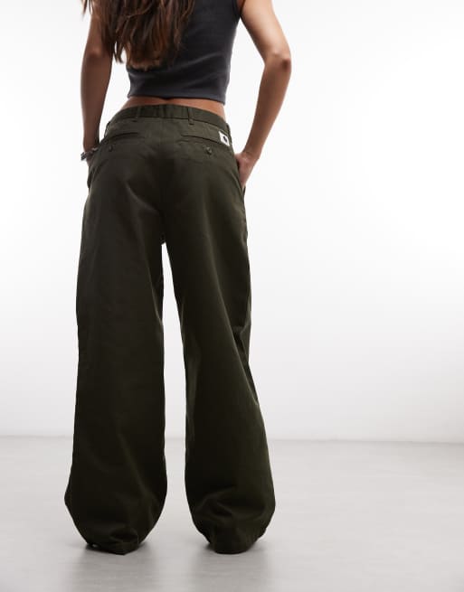 Carhartt WIP Omak relaxed fit wide leg pants in khaki, 5 of 5
