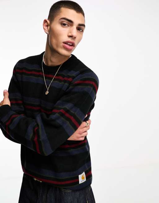 Carhartt WIP – Oregon – Granatowy sweter z dzianiny w paski