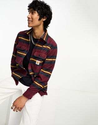 Carhartt WIP oregon stripe shirt in burgundy