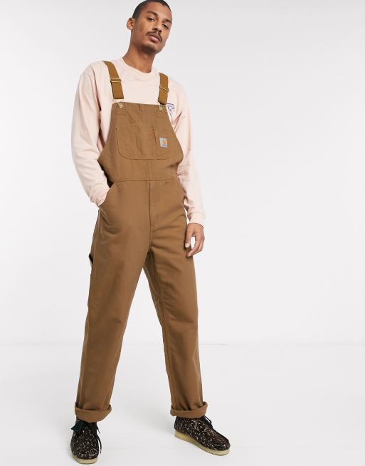 Men's Carhartt Bib Overalls, Khaki, Double Knee Unlined Button Fly