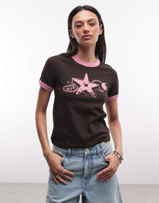Carhartt WIP outlaw star ringer t-shirt in brown, 3 of 4