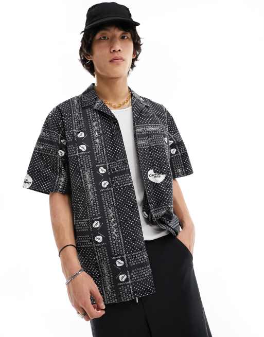 Carhartt WIP - Overhemd met bandana-print met hartjes in zwart