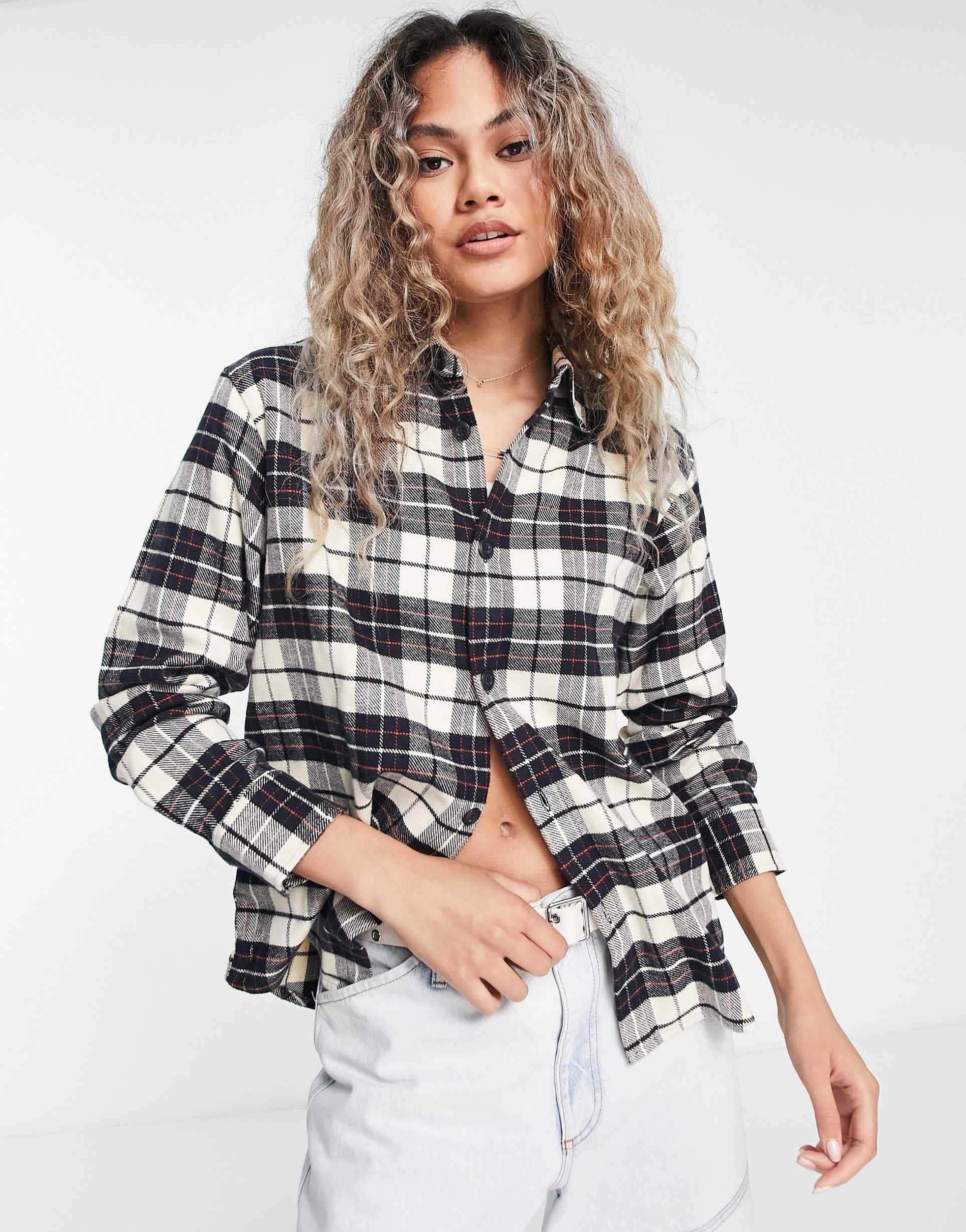 Carhartt WIP oversized boxy shirt in cream vintage style check view 2