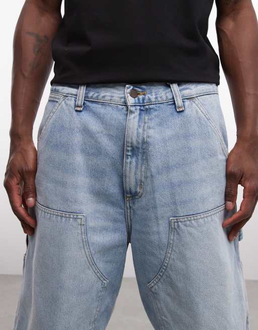 Carhartt WIP - Pantaloncini con ginocchia doppiate lavaggio blu candeggiato, 4 di 5