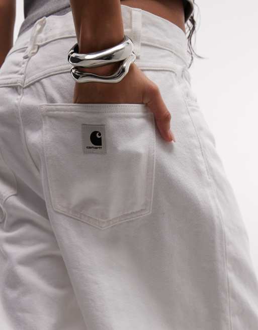 Carhartt WIP - pantalones cortos vaqueros Brandon de corte holgado en blanco, 2 de 5