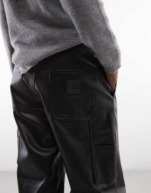 Carhartt WIP pantaloni dritti in pelle sintetica neri, 5 di 5