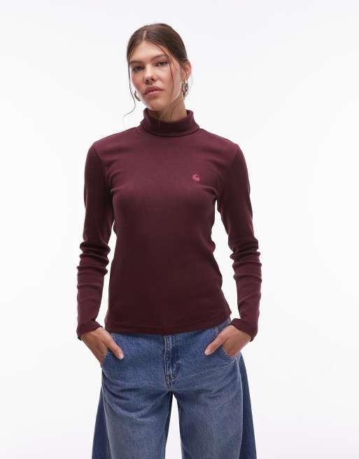 Carhartt WIP - Philipa - Bordeaux T-shirt med ståkrave og lange ærmer
