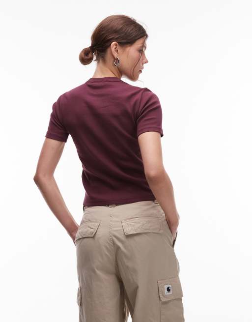 Carhartt WIP – Philipa – Burgundowy T-shirt, 4 z 4
