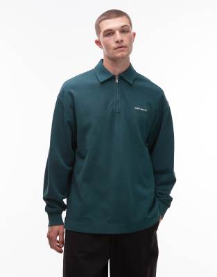 Carhartt Pique Script Half Zip Sweatshirt In Green
