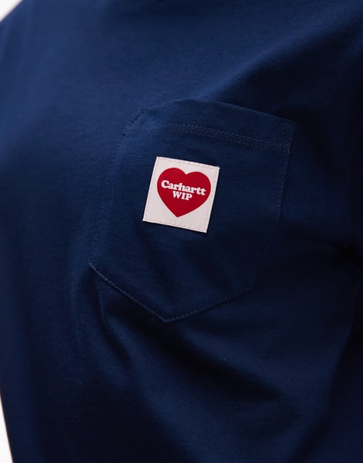Carhartt WIP pocket heart logo T-shirt in navy | ASOS