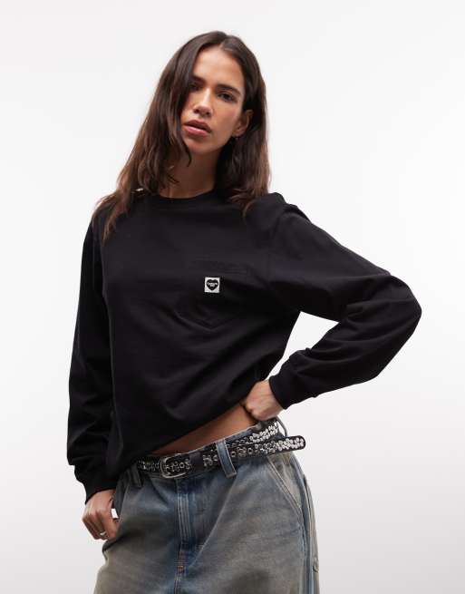 Carhartt WIP Pocket Small Heart Langarm-T-Shirt in Schwarz, 2 von 4