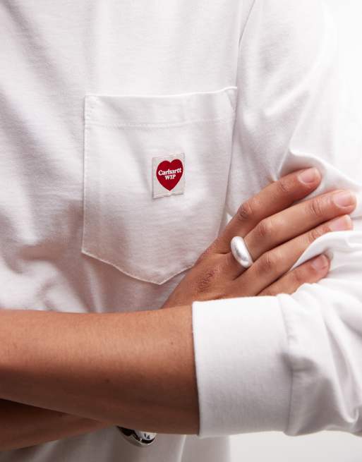 Carhartt WIP Pocket Small Heart long sleeve t-shirt in white, 3 of 4