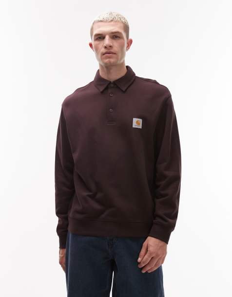 Carhartt WIP polo sweatshirt in dark brown - view 1