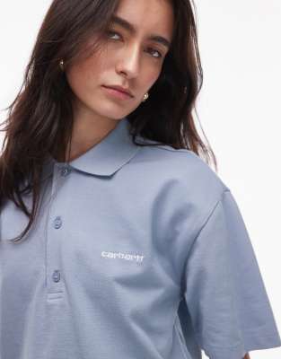 Carhartt WIP - Polohemd in Hellblau mit Schriftzug