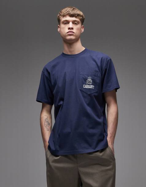 Carhartt WIP – Pond Corps – Granatowy T-shirt z kieszonką - view 1