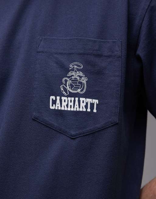 Carhartt WIP – Pond Corps – Marinblå t-shirt med ficka, 5 av 5