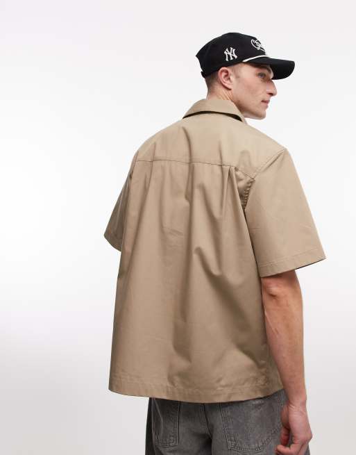 Carhartt WIP postal zip through shirt in beige, 4 of 5