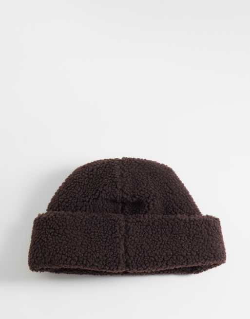 Carhartt WIP Prentis borg beanie in dark brown, 2 of 3