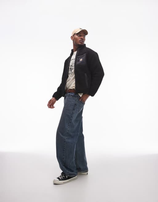 Carhartt WIP - Prentis - Giacca nera foderata in pile borg con zip, 2 di 4