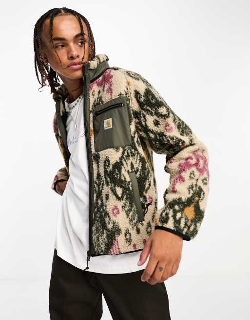 Carhartt WIP – Prentis – Jacke aus Sherpa-Fleece in Wollweiß mit Print