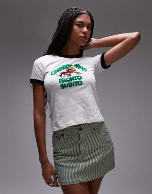 Carhartt WIP - Pronto - Knapp geschnittenes T-Shirt in Weiß mit Kontrast-Besatz
