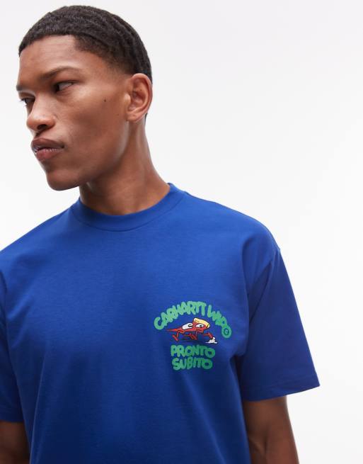 Carhartt WIP pronto loose fit t-shirt with back print in blue, 3 of 4