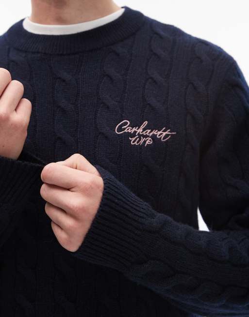 Carhartt WIP - Pull en maille à logo signature - Bleu marine, 5 de 5