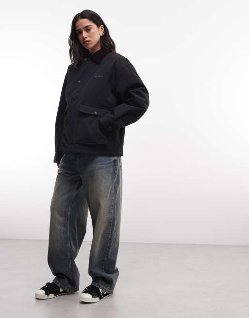 Carhartt WIP Quentin jacket with contrast collar in black, 3 of 4