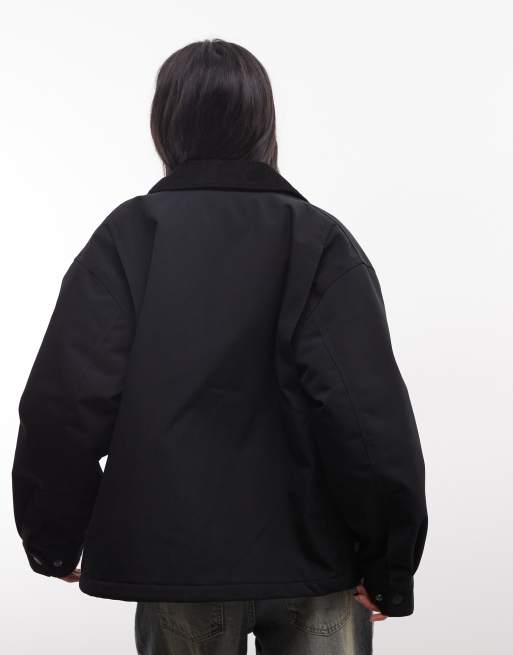 Carhartt WIP Quentin jacket with contrast collar in black, 4 of 4