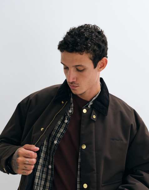 Carhartt WIP Quentin jacket with contrast collar in dark brown - view 1