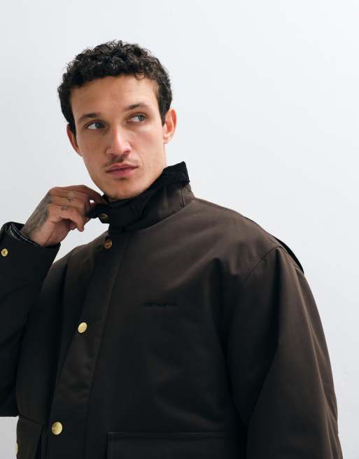 Carhartt WIP Quentin jacket with contrast collar in dark brown, 2 of 5