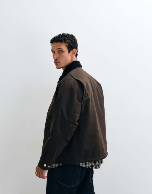 Carhartt WIP Quentin jacket with contrast collar in dark brown, 3 of 5