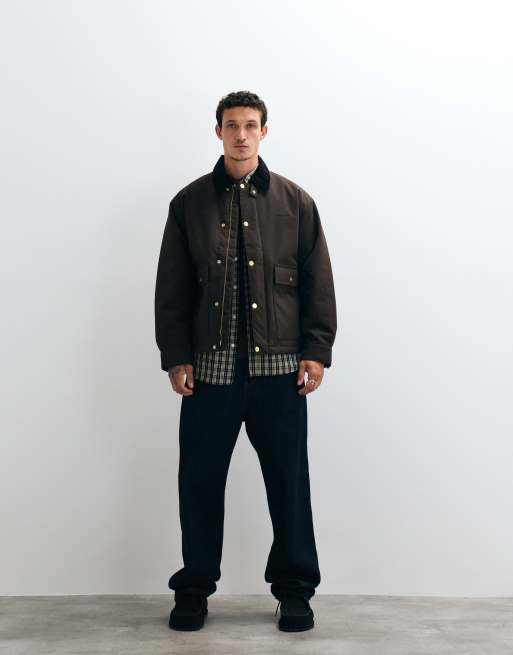 Carhartt WIP Quentin jacket with contrast collar in dark brown, 4 of 5