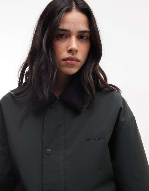 Carhartt WIP Quentin jacket with contrast collar in raven green, 2 of 4