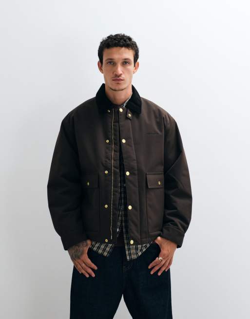 Carhartt WIP – Quentin – Mörkbrun jacka med kontrastfärgad krage, 5 av 5