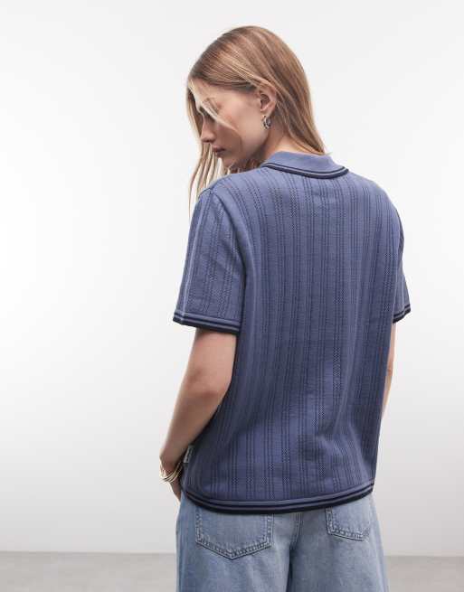 Carhartt WIP – Ramsey – Blå, stickad pikétröja, 4 av 4