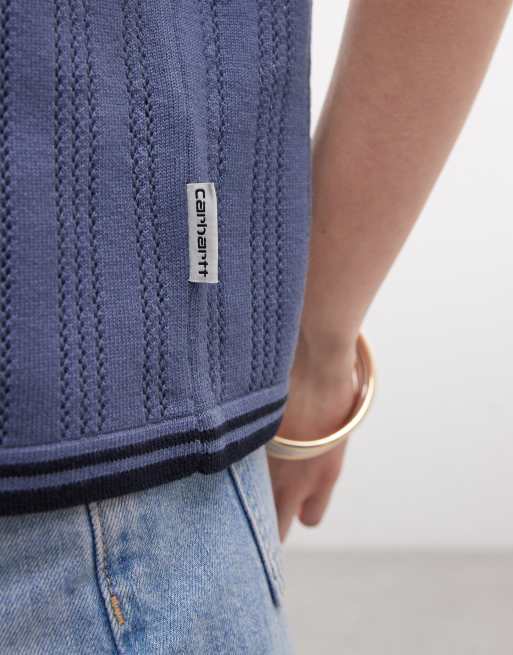 Carhartt WIP ramsey knit polo in blue, 3 of 4