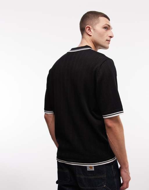 Carhartt WIP ramsey knit polo in washed black, 3 of 5