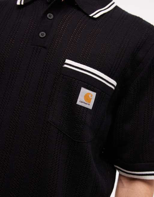 Carhartt WIP ramsey knit polo in washed black, 5 of 5