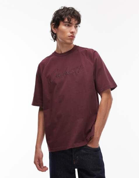 Carhartt WIP – Ray – Relaxed-Fit-T-Shirt in Burgunderrot mit Logo-Schriftzug - view 1